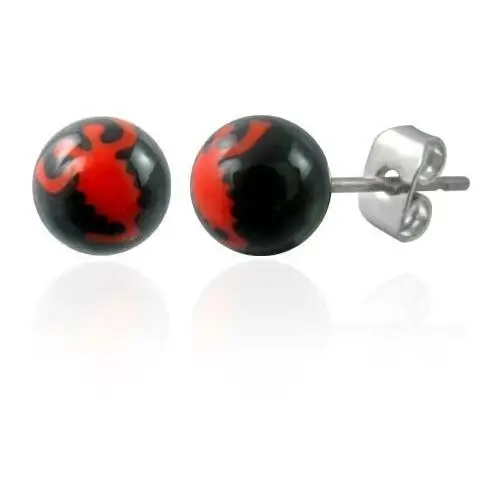 Kolczyki ze stali czarne kuleczki - znak czerwony skorpion Biżuteria e-shop