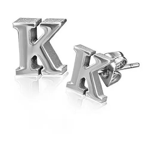 Biżuteria e-shop Kolczyki ze stali - kształt litery k, zapinanie na sztyft