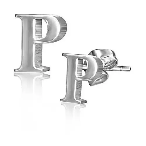 Biżuteria e-shop Kolczyki ze stali - lśniąca litera p, wkręty