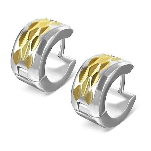 Kolczyki ze stali - nacięcia w kształcie rombów na złotym pasie Biżuteria e-shop