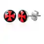 Kolczyki ze stali, przezroczysta emalia, czerwony krzyż maltański na czarnym tle Sklep