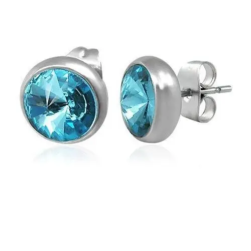 Kolczyki ze stali, srebrny kolor, wkręty, niebieska szlifowana cyrkonia, 8 mm Biżuteria e-shop