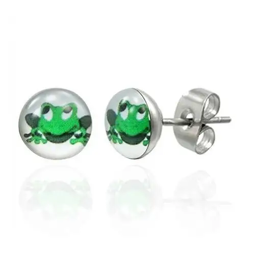 Biżuteria e-shop Kolczyki ze stali zielona uśmiechnięta żaba