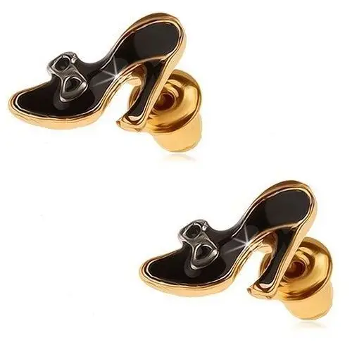 Biżuteria e-shop Kolczyki złotego koloru - czarne glazurowane buciki z kokardką