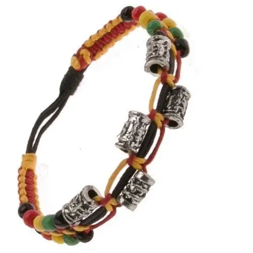 Biżuteria e-shop Kolorowa bransoletka ze sznurków, ozdobne stalowe wałeczki z koralikami