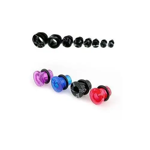 Kolorowy akrylowy tunel do ucha z marmurowym wzorem - szerokość: 6 mm, kolor kolczyka: czarny Biżuteria e-shop