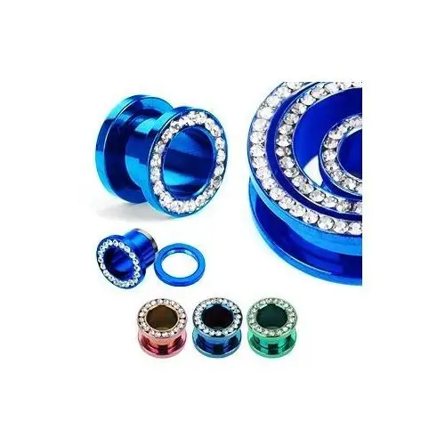 Biżuteria e-shop Kolorowy anodowany tunel do ucha, tytanowy z cyrkoniami na obwodzie - szerokość: 8 mm, kolor kolczyka: niebieski