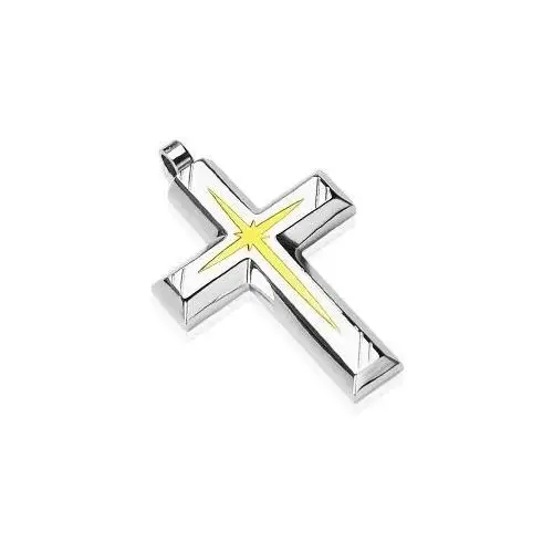 Krzyż - srebrna zawieszka ze złotym grawerem, kolor żółty