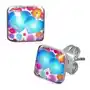 Biżuteria e-shop Kwadratowe kolczyki ze stali, kolorowe kwiaty i serduszka Sklep