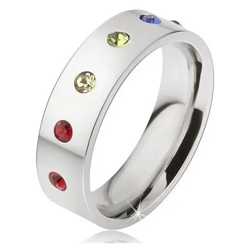 Lśniąca stalowa obrączka - drobne kamyczki w tęczowych kolorach - rozmiar: 60 Biżuteria e-shop