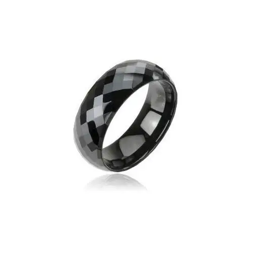 Biżuteria e-shop Lśniąca tungstenowa obrączka w czarnym odcieniu - wyszlifowane romby, 8 mm - rozmiar: 64