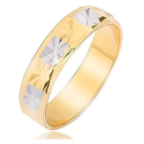 Biżuteria e-shop Lśniąca złoto-srebrna obrączka z diamentowym wzorem - rozmiar: 59