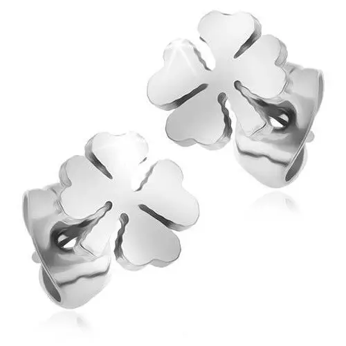Biżuteria e-shop Lśniące kolczyki ze stali 316l, czterolistna koniczynka w srebrnym odcieniu, wkręty