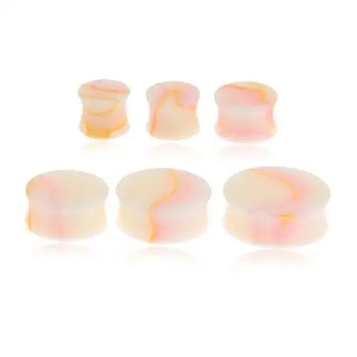 Biżuteria e-shop Lśniący kremowy plug do ucha, żółto-różowy marmurowy wzór - szerokość: 22 mm