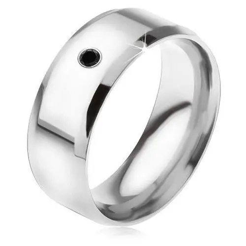 Lśniący lustrzany pierścionek ze stali 316L, czarny kamyczek - Rozmiar: 56