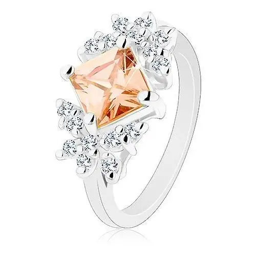 Biżuteria e-shop Lśniący pierścionek z cyrkoniami bezbarwnego i pomarańczowego koloru, zwężone ramiona - rozmiar: 57