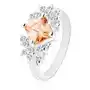 Biżuteria e-shop Lśniący pierścionek z cyrkoniami bezbarwnego i pomarańczowego koloru, zwężone ramiona - rozmiar: 57 Sklep