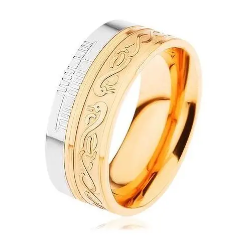Lśniący pierścionek ze stali 316L, złoty i srebrny kolor, spirala, wąż, nacięcia - Rozmiar: 54, HH6.8