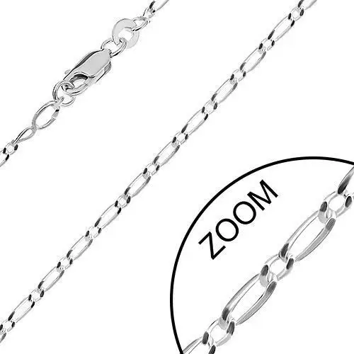 Lśniący srebrny łańcuszek 925, długie i krótkie owalne ogniwa, szerokość 1,3 mm, długość 550 mm, kolor szary