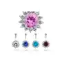 Lśniący stalowy piercing do pępka - kolorowy cyrkoniowy kwiat - kolor cyrkoni: aqua niebieski - q Biżuteria e-shop Sklep