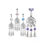 Lśniący stalowy piercing do pępka - łapacz snów, piórka, kulki - kolor cyrkoni: aqua niebieski - q Biżuteria e-shop Sklep
