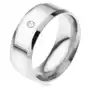 Lśniący stalowy pierścionek, ścięte krawędzie, przezroczysty okrągły kamyczek - rozmiar: 70 Biżuteria e-shop Sklep