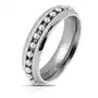 Lśniący stalowy pierścionek srebrnego koloru, łańcuszek z kuleczek, karbowane linie, 6 mm - Rozmiar: 68 Sklep