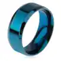Lśniący stalowy pierścionek w niebieskim kolorze, ścięte krawędzie - rozmiar: 56 Biżuteria e-shop Sklep