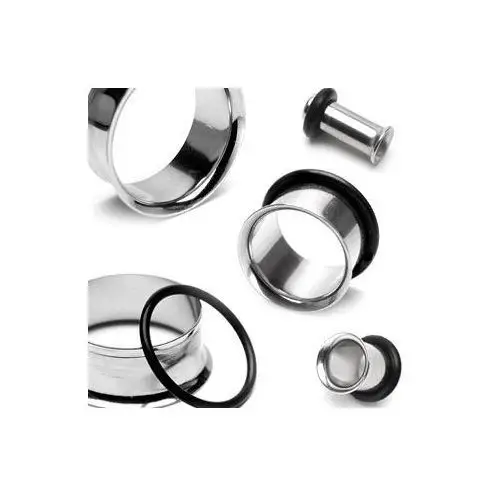 Lśniący stalowy tunel do ucha z czarną gumką - szerokość: 3 mm Biżuteria e-shop