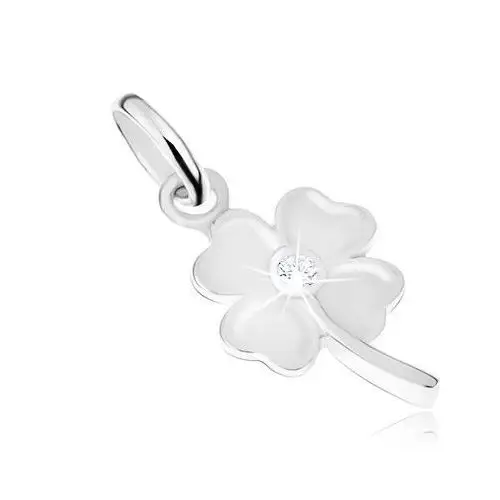 Lśniący wisiorek - kwiatek z cyrkoniowym środkiem i łodygą, srebro 925, SP33.04