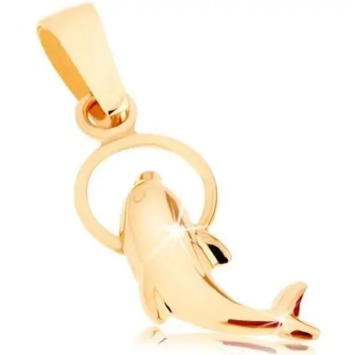 Lśniący wisiorek z żółtego 9k złota - delfin przeskakujący przez obręcz Biżuteria e-shop