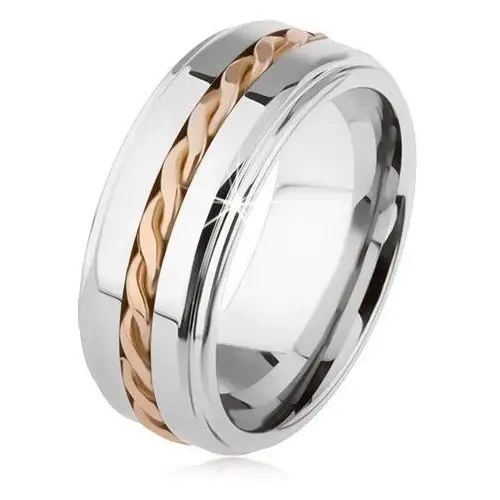Lśniący wolframowy pierścionek, posrebrzany, podniesiona środkowa część, pleciony wzór - Rozmiar: 54, AB34.01
