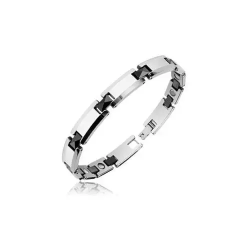 Magnetyczna bransoletka z wolframu, prostokątne ogniwa z czarnymi pryzmatami - szerokość: 7 mm Biżuteria e-shop