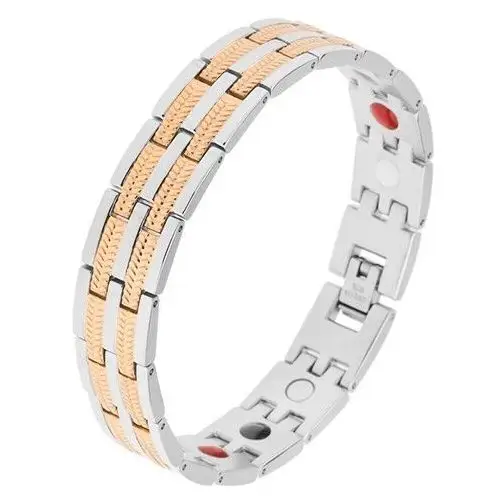 Magnetyczna stalowa bransoletka, ogniwa w srebrnym i złotym kolorze, kolorowe kuleczki Biżuteria e-shop