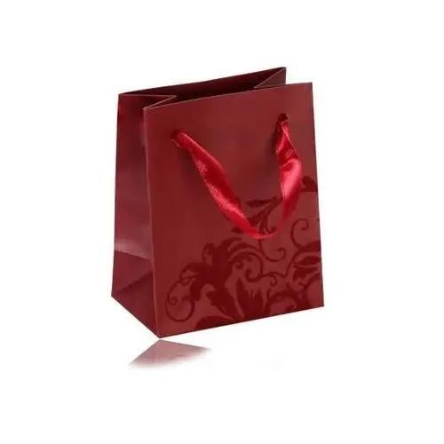 Biżuteria e-shop Mała papierowa torebeczka na prezenty, matowa powierzchnia w bordowym odcieniu, aksamitna ozdoba
