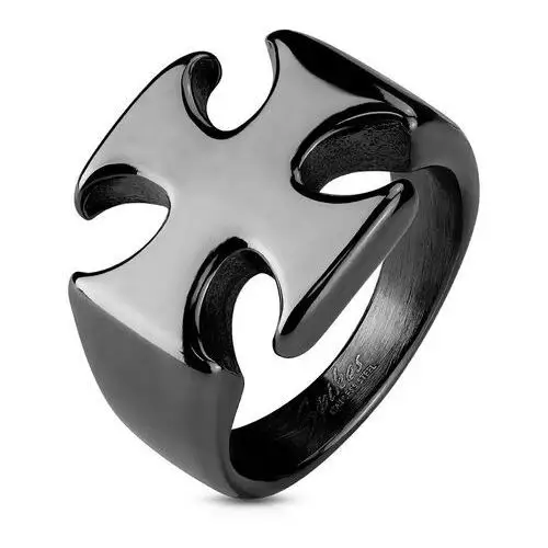 Masywny czarny pierścionek ze stali 316l, gładki błyszczący krzyż maltański - rozmiar: 69 Biżuteria e-shop