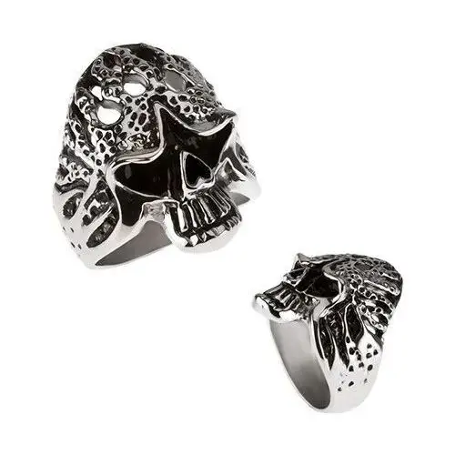 Masywny pierścień ze stali chirurgicznej - czaszka w płomieniach - rozmiar: 61 Biżuteria e-shop