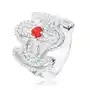 Masywny pierścionek, srebro 925, czerwona cyrkonia, rozciągnięty ornament - krzyż - rozmiar: 49 Biżuteria e-shop Sklep