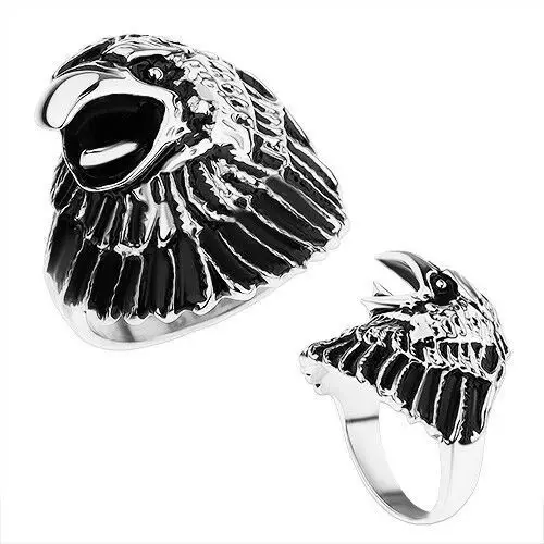 Masywny pierścionek ze stali 316l, głowa orła z patyną, lśniące ramiona - rozmiar: 71 Biżuteria e-shop