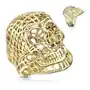 Biżuteria e-shop Masywny pierścionek ze stali 316l, lśniący złoty kolor, siatkowana czaszka - rozmiar: 66 Sklep