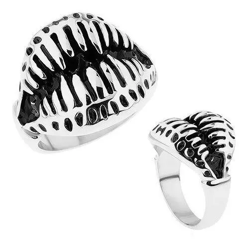 Biżuteria e-shop Masywny pierścionek ze stali 316l, obnażone zęby, czarna patyna - rozmiar: 67