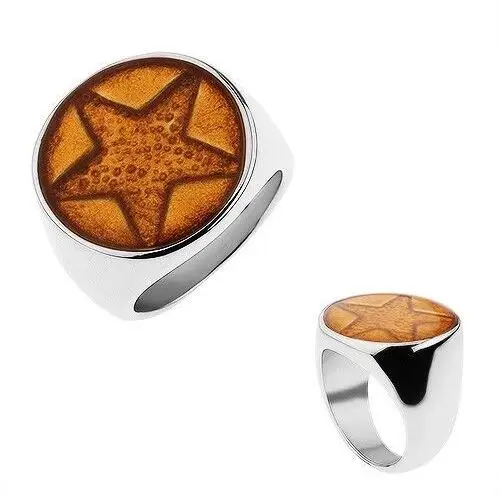 Biżuteria e-shop Masywny pierścionek ze stali chirurgicznej, pięcioramienna gwiazda w błyszczącym złotym kolorze - rozmiar: 65
