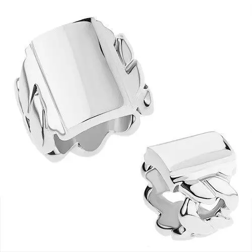 Biżuteria e-shop Masywny pierścionek ze stali chirurgicznej z motywem łańcucha, lśniący prostokąt - rozmiar: 68
