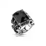 Biżuteria e-shop Masywny stalowy pierścionek, czarny oszlifowany prostokąt, rzeźbione ramiona - rozmiar: 53 Sklep