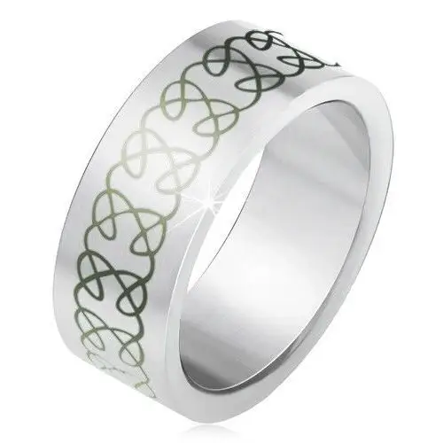 Biżuteria e-shop Matowa stalowa obrączka, ornament w postaci przeplatających się skręconych linii - rozmiar: 58