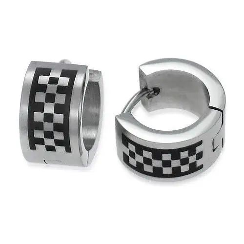 Biżuteria e-shop Matowe kolczyki ze stali, srebrny kolor, motyw szachownicy
