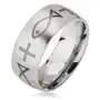 Matowy pierścionek ze stali - srebrna obrączka, nadruk ryb i krzyża - Rozmiar: 62, BB10.04 Sklep