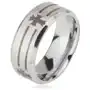 Matowy stalowy pierścionek - srebrna obrączka, nadruk pasów i liliowego krzyża - Rozmiar: 65 Sklep