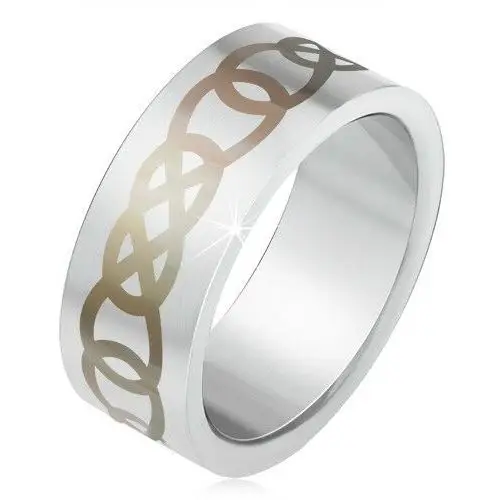 Matowy stalowy pierścionek srebrnego koloru, szary ornament z zarysów łez - Rozmiar: 58, BB2.7