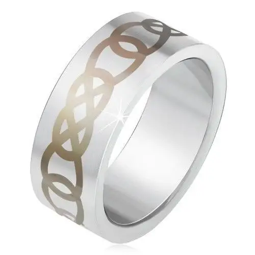 Matowy stalowy pierścionek srebrnego koloru, szary ornament z zarysów łez - Rozmiar: 61, BB2.7